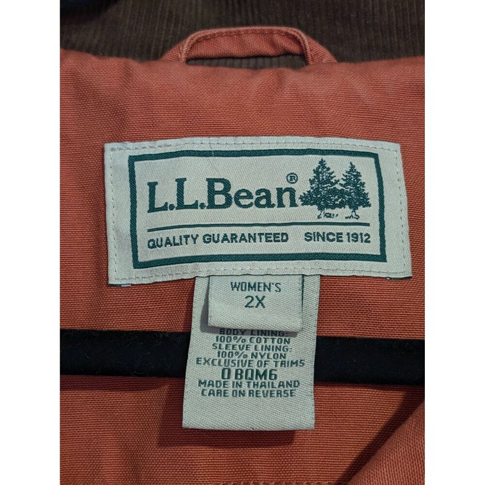 LL‎ Bean Womens 2X Barn Coat Jacket Flannel Lined Orange Brown Corduroy Chore - Picture 2 of 8